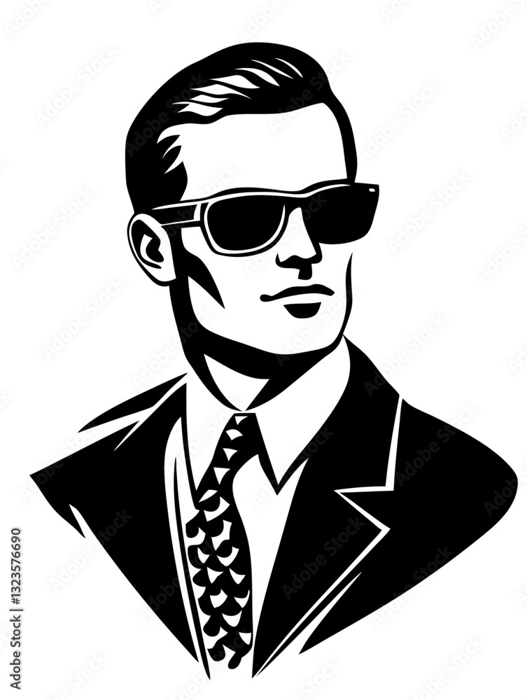 Stylish Vector Illustration of Man in Suit and Sunglasses Artwork Stylish Vector Illustration of Man in Suit and Sunglasses Artwork