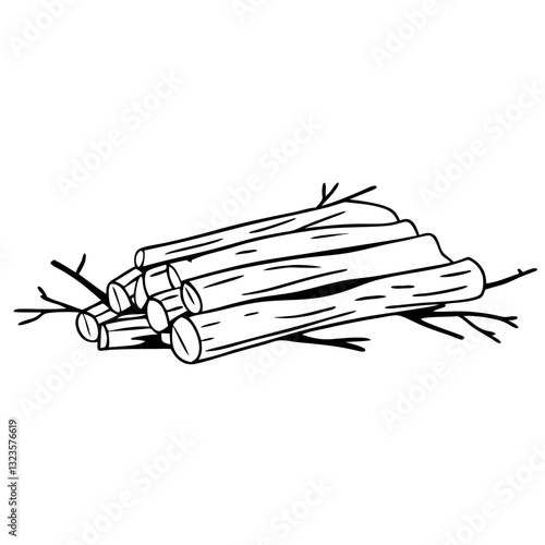 Vector Illustration of Stacked Firewood Logs Rustic Outline Design