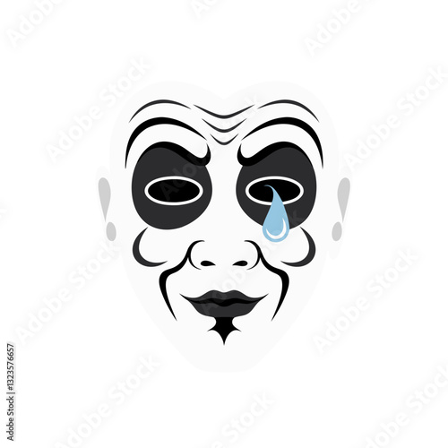 Pierrot Mask Vector Art with Teardrop for Creative Designs and Decor
