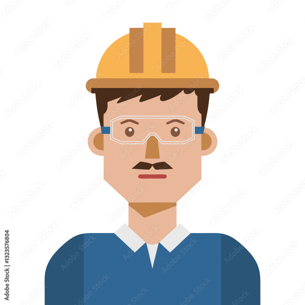 Construction Worker Safety Helmet and Glasses Vector Illustration