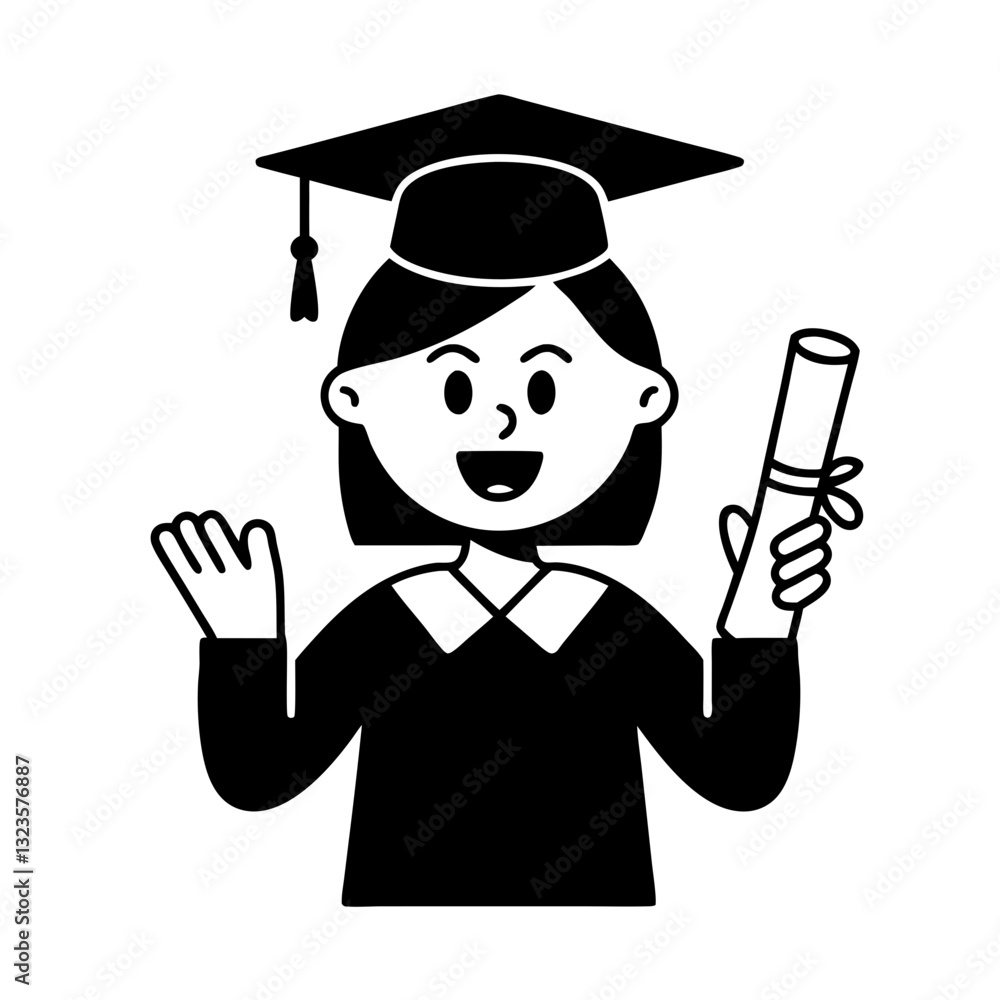 Graduation Cap Girl Holding Diploma Celebratory Vector Illustration