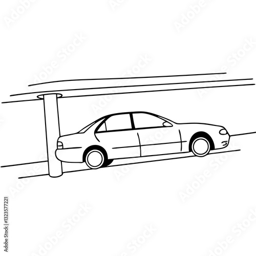 Vector Illustration of Car Parked Under Modern Structure Ideal for Design and Education
