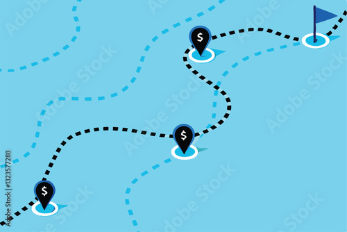Create a minimalistic financial roadmap illustration featuring dotted lines connecting key financial milestones.  Include subtle color gradients.