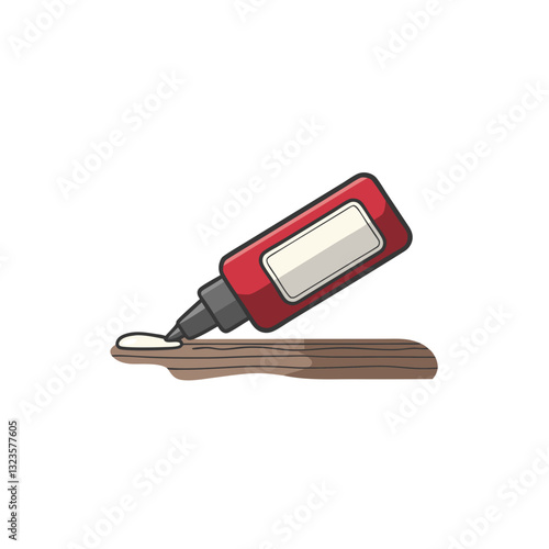Red Glue Bottle Vector Illustrating Adhesive Application on Wooden Surface