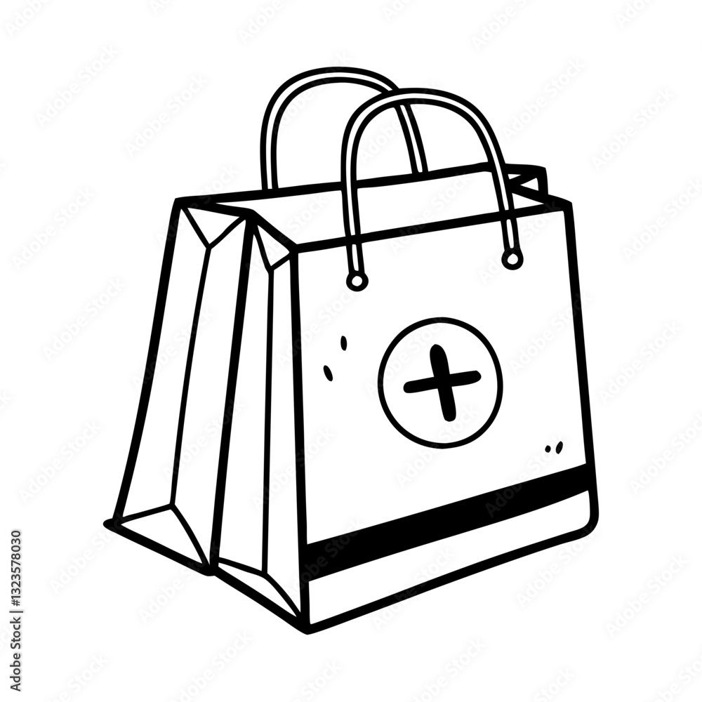 Black and White Shopping Bag Vector Illustration for Retail and Marketing Design Black and White Shopping Bag Vector Illustration for Retail and Marketing Design