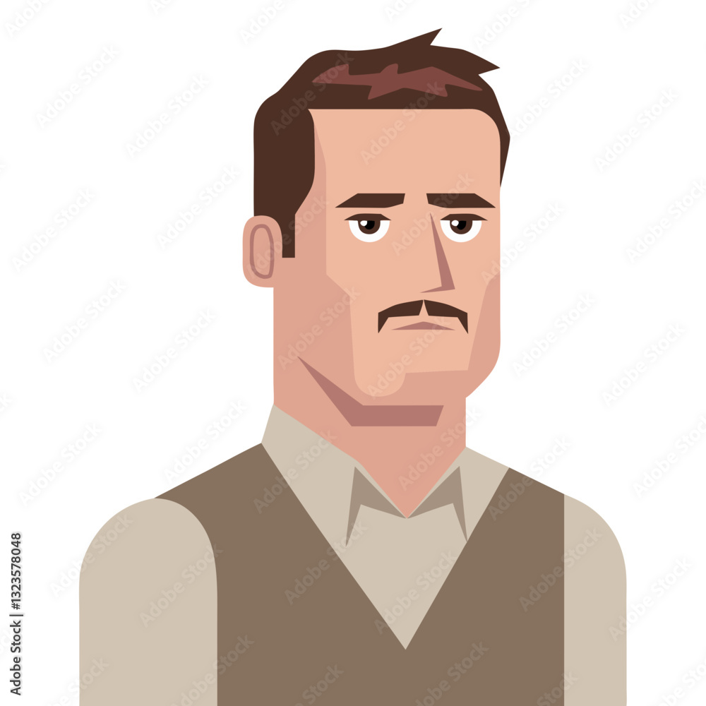 Vector Portrait of Serious Man with Brown Hair and Mustache Suitable for Illustration Vector Portrait of Serious Man with Brown Hair and Mustache Suitable for Illustration