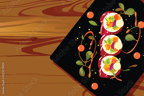 Stylish food photography showcasing modern plating techniques; asymmetrical sauce drizzle on a minimalist plate.  High-quality image.
