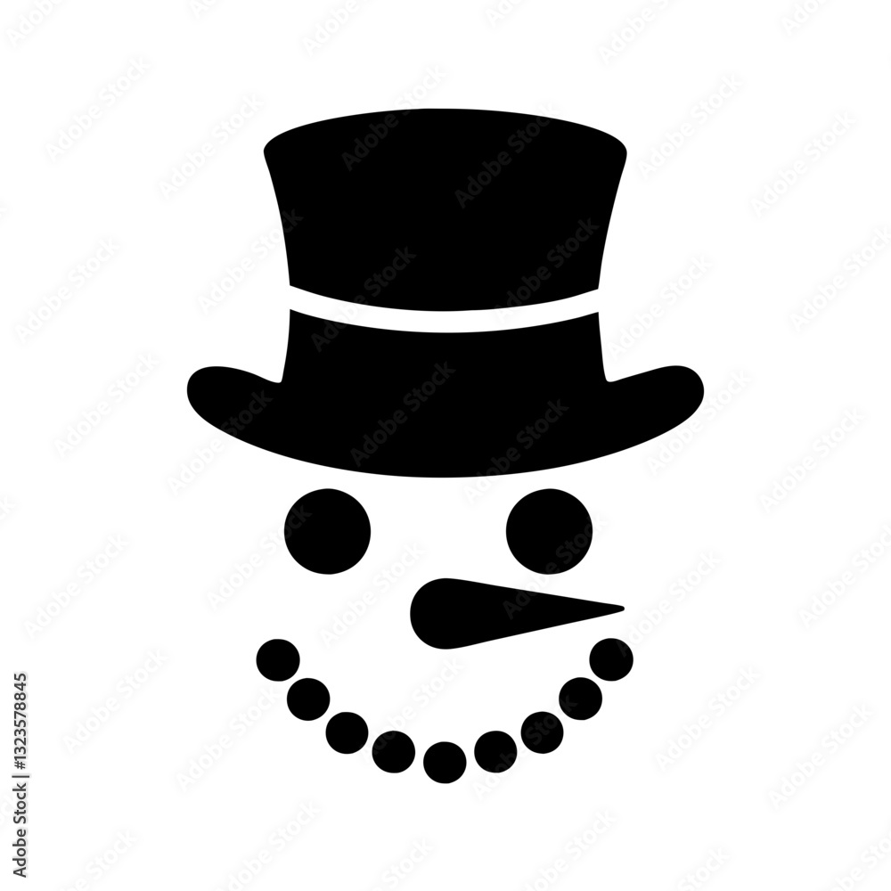 Simple Snowman Face Vector Art with Top Hat and Button Smile Simple Snowman Face Vector Art with Top Hat and Button Smile
