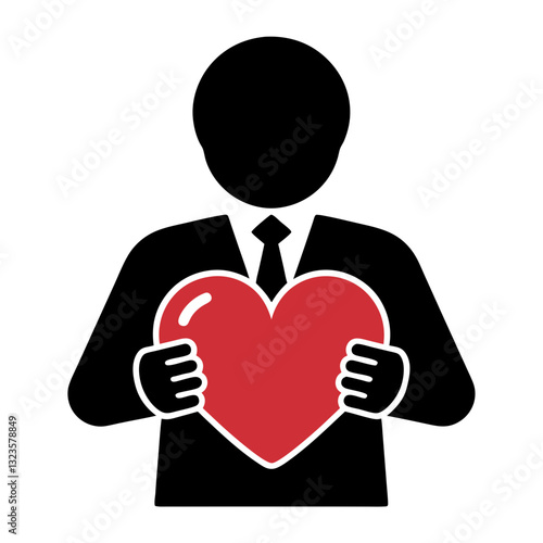 Businessman Holding Red Heart Symbolizing Empathy and Care Vector Illustration