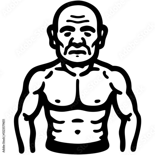 Bold Powerful Muscular Bald Man Illustration for Tattoos and Design