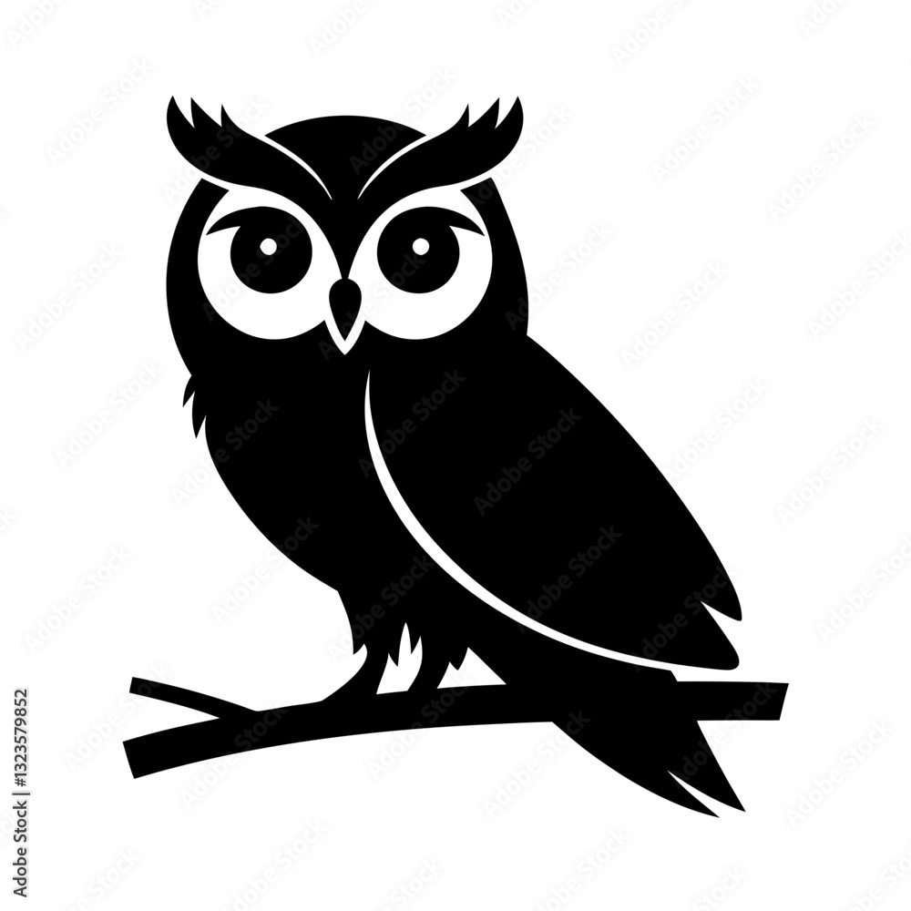 Fototapeta premium Silhouette of Owl on Branch Vector Illustration for Tattoo and Design
