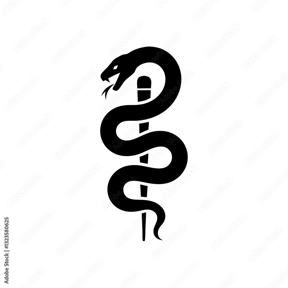 Medical Symbol Vector Snake Wrapped Around Staff Silhouette Medical Symbol Vector Snake Wrapped Around Staff Silhouette