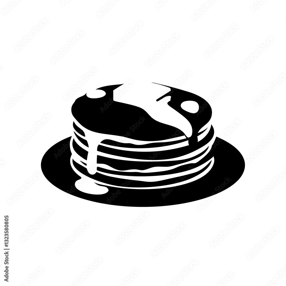 Vector Illustration of Pancakes with Syrup Drizzling on Plate for Food Design Projects
