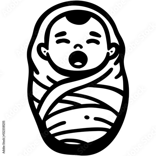 Vector Illustration of Yawning Newborn Baby Wrapped in Blanket Perfect for Nursery Decor