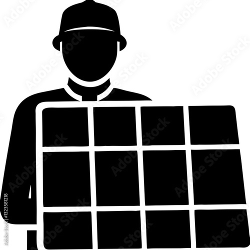 Solar Panel Technician Silhouette Vector Illustration for Energy and Construction