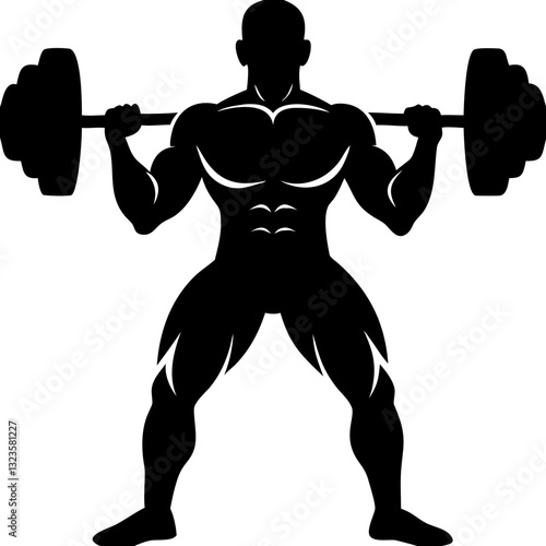 Muscular Bodybuilder Lifting Heavy Barbell Silhouette Illustration for Fitness Designs