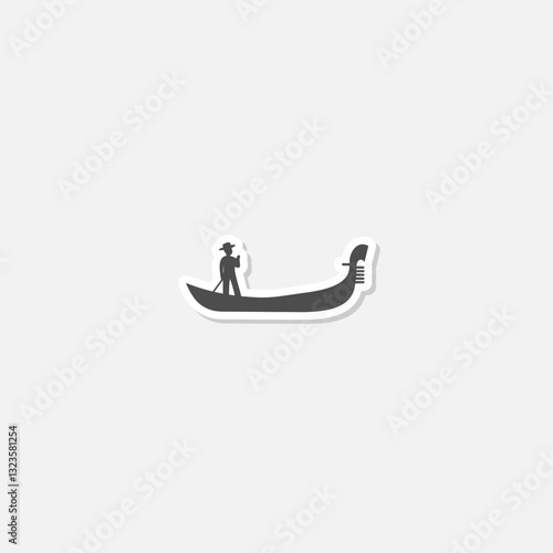 Gondola with gondolier icon sticker isolated on gray background
