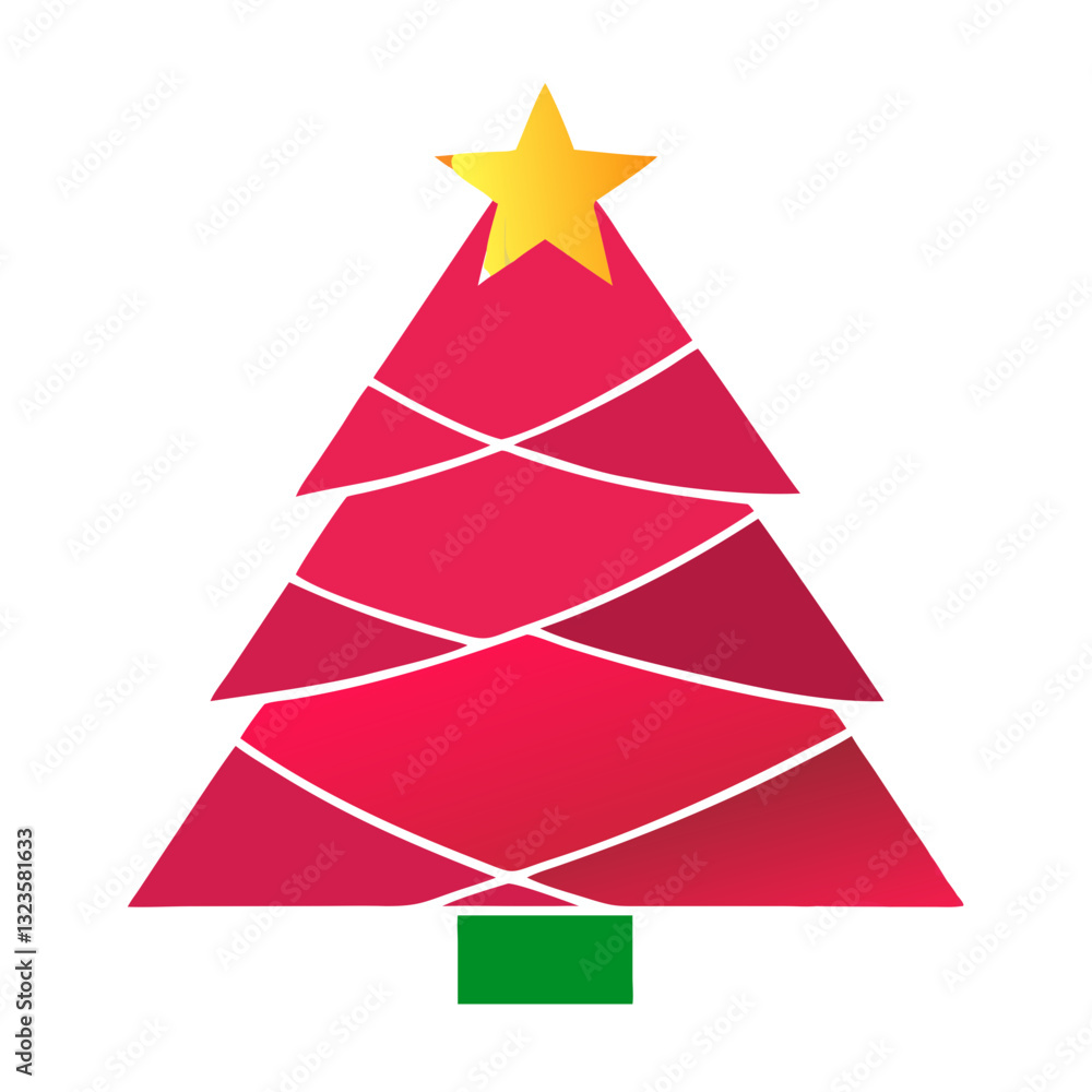 Simple Red Christmas Tree with Gold Star Vector for Holiday Decorations Simple Red Christmas Tree with Gold Star Vector for Holiday Decorations