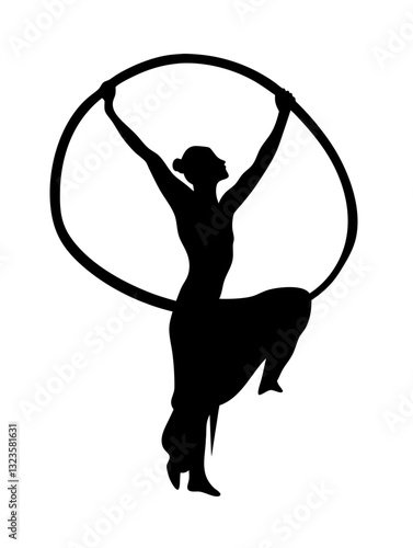 Silhouette Circus Performer Aerial Hoop Pose Vector for Artistic Design