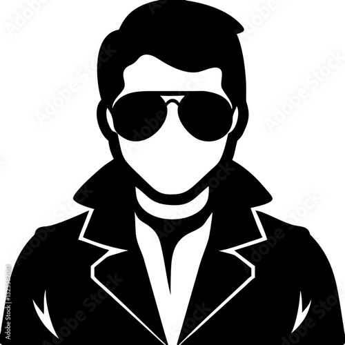 Stylish Silhouette of Cool Guy with Sunglasses and Jacket Vector Art