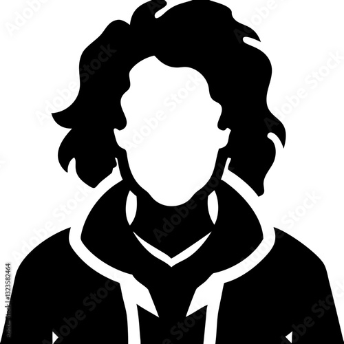 Vector Silhouette of Person with Curly Hair and Jacket for Artistic and Design Usage