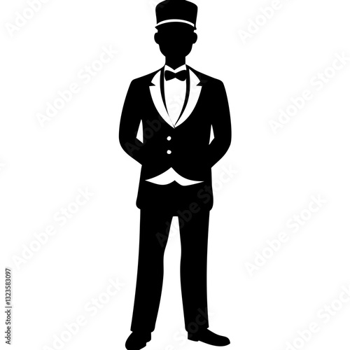Elegant Doorman Silhouette in Uniform Vector Illustration for Hospitality Designs