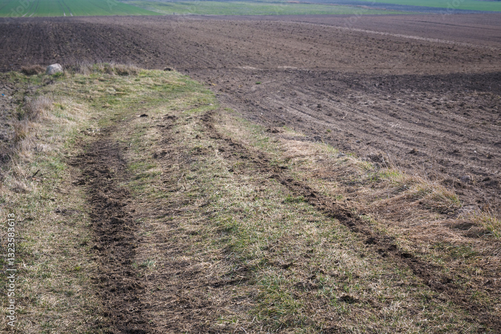Rural landscape of fields in early spring.