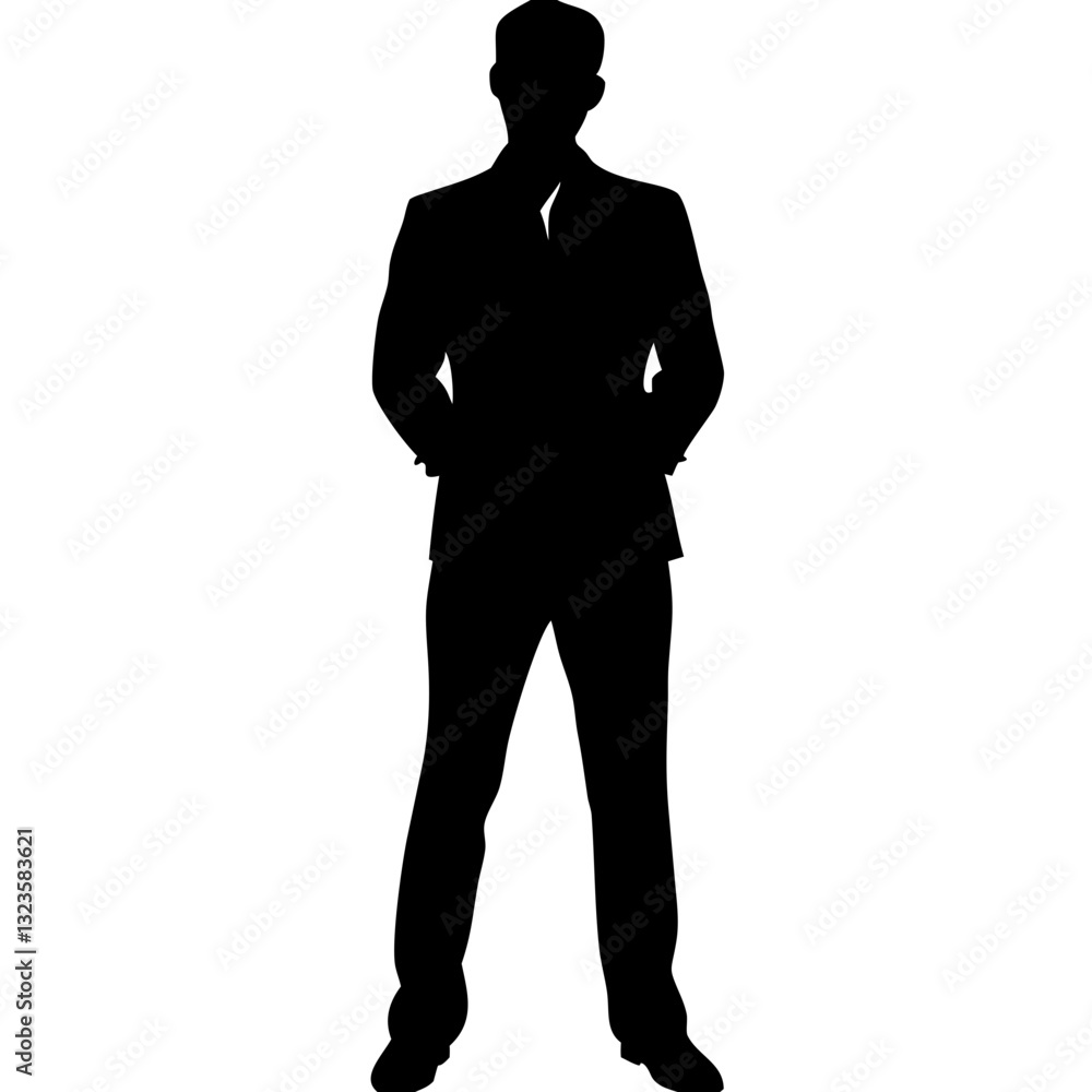 Silhouette of Businessman in Suit Standing Confident Professional Vector Illustration Silhouette of Businessman in Suit Standing Confident Professional Vector Illustration