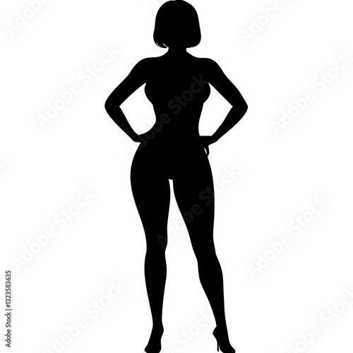 Female Silhouette Hands on Hips Standing Pose Vector Illustration
