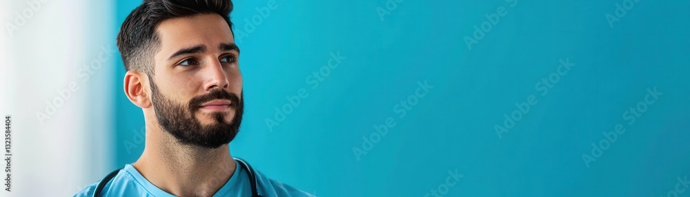 Obraz premium Healthcare professional in scrubs hospital room portrait image calm environment close-up view medical concept