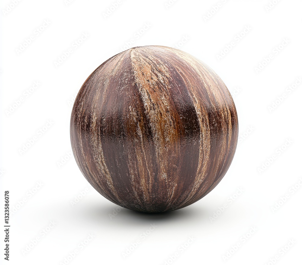 Dark Brown Sphere with Light Beige Streaks on White Background Dark Brown Sphere with Light Beige Streaks on White Background
