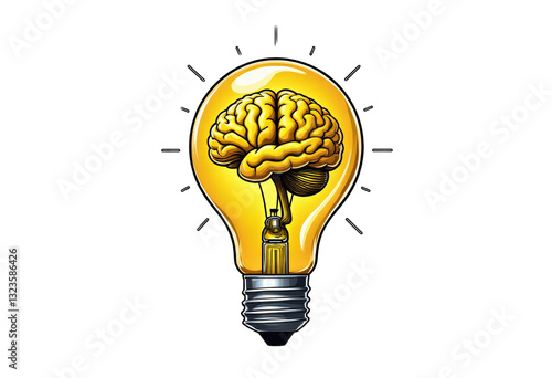 Obraz na płótnie Brain Inside a Light Bulb with Rays, transparent background w salonie
