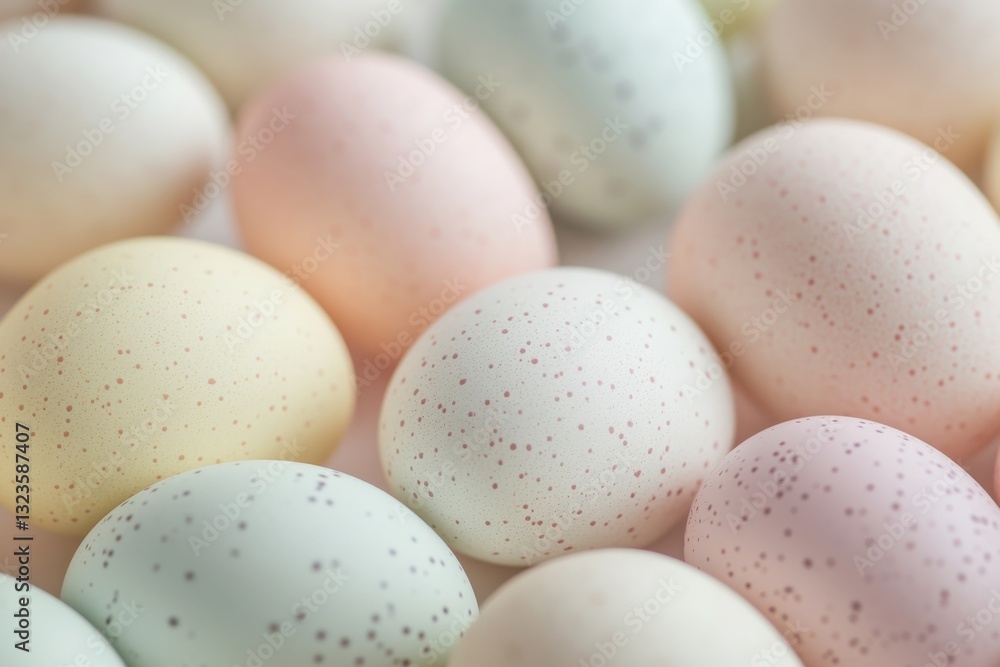 Easter egg assortment in delicate pastel hues for cheerful holiday displays and seasonal ornamentation Easter egg assortment in delicate pastel hues for cheerful holiday displays and seasonal ornamentation