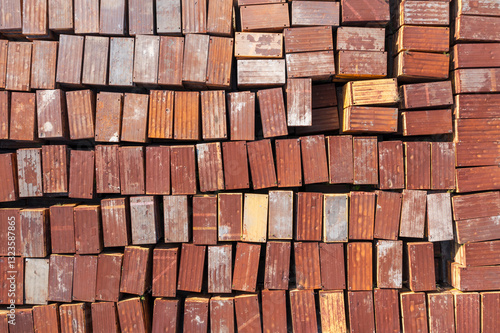 Stacked Reusable Rusty Construction Steel Plates photo