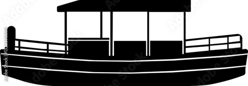 Pontoon boat icon.Passenger transportation canopy marine leisure activity.Water transport ship vessel sea ocean river comfortable cruise recreation.boat Vector Illustrations for Design.