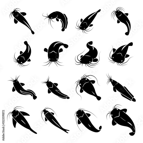 vector set of decoration minimalist catfish illustration.