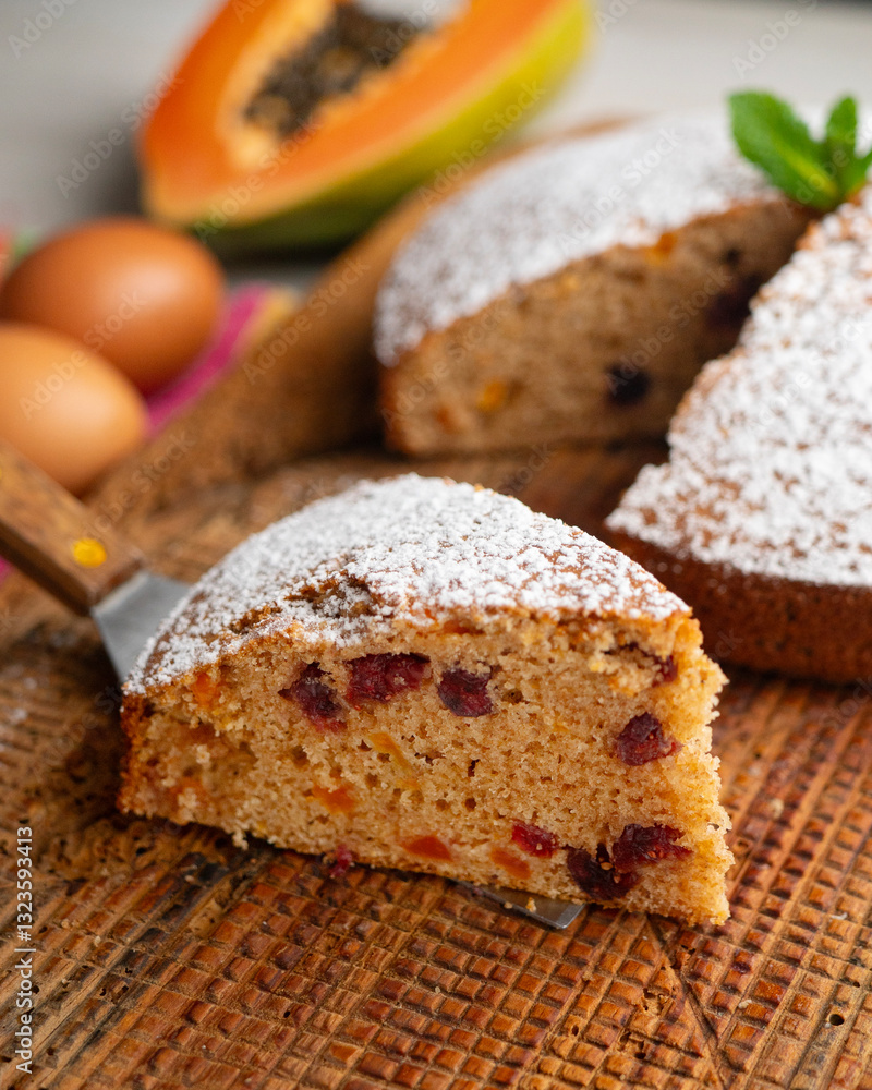 Delicious whole wheat vegan cake with papaya and nuts. Delicious whole wheat vegan cake with papaya and nuts.