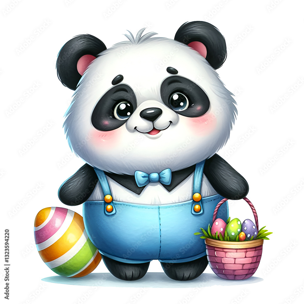 Obraz premium Watercolor Clipart of a funny Easter panda. Holiday watercolor clipart illustration isolated on a white background