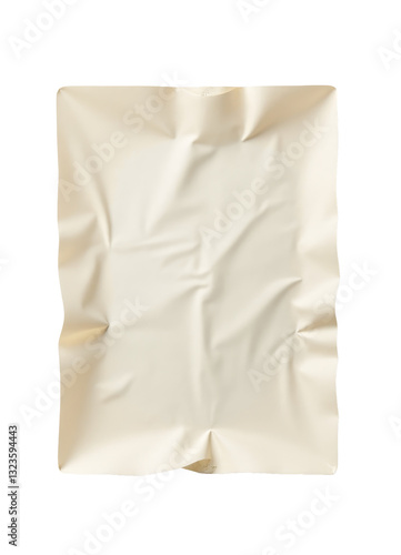 Cream-colored crumpled sheet of paper with transparent background