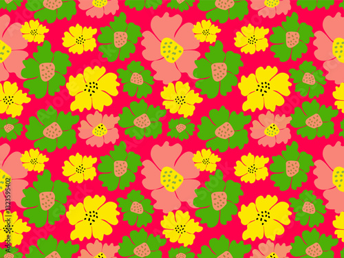Seamless floral pattern with flowers and leaves in a vintage design, perfect for fabric and wallpaper decoration