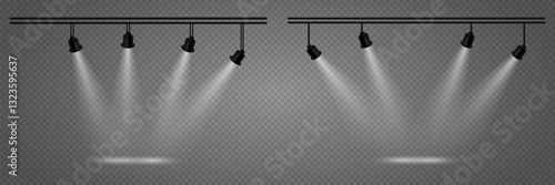 Podium or ceremony lighting, spotlights and lamps. On a transparent background.