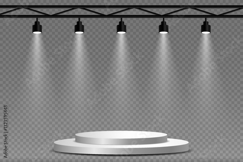 Podium or ceremony lighting, spotlights and lamps. On a transparent background.