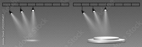 Podium or ceremony lighting, spotlights and lamps. On a transparent background.