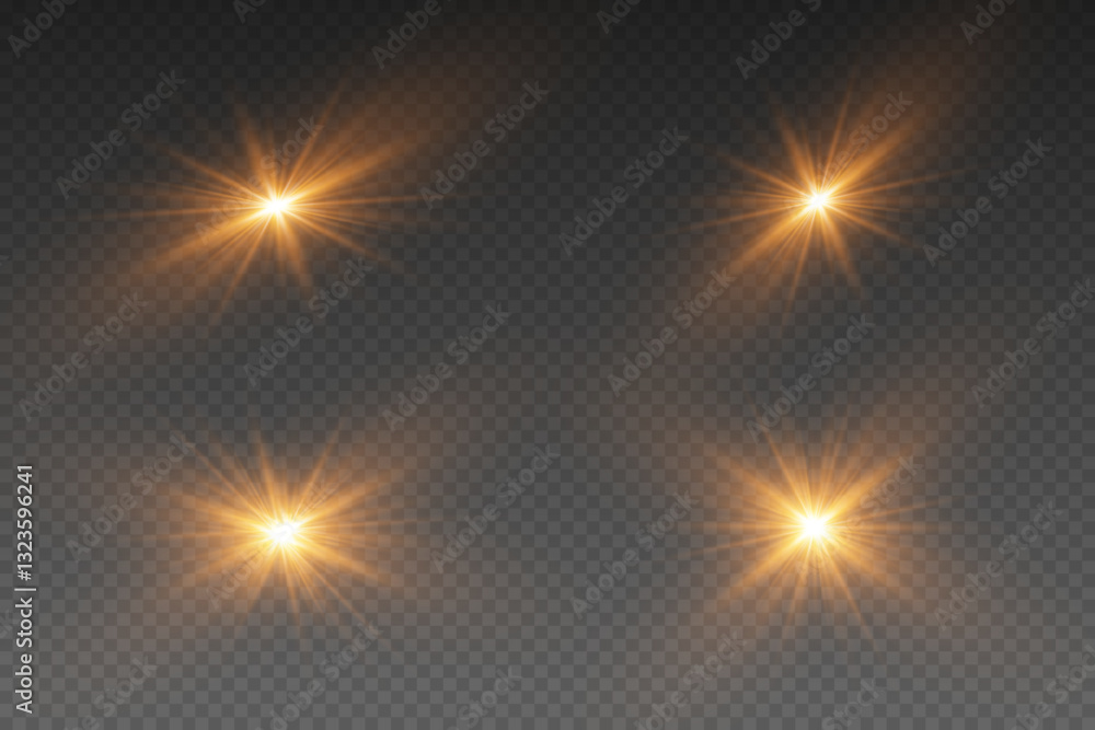 A set of bright glare of light and sparks, a flash of stars and rays. A set of bright glare of light and sparks, a flash of stars and rays.