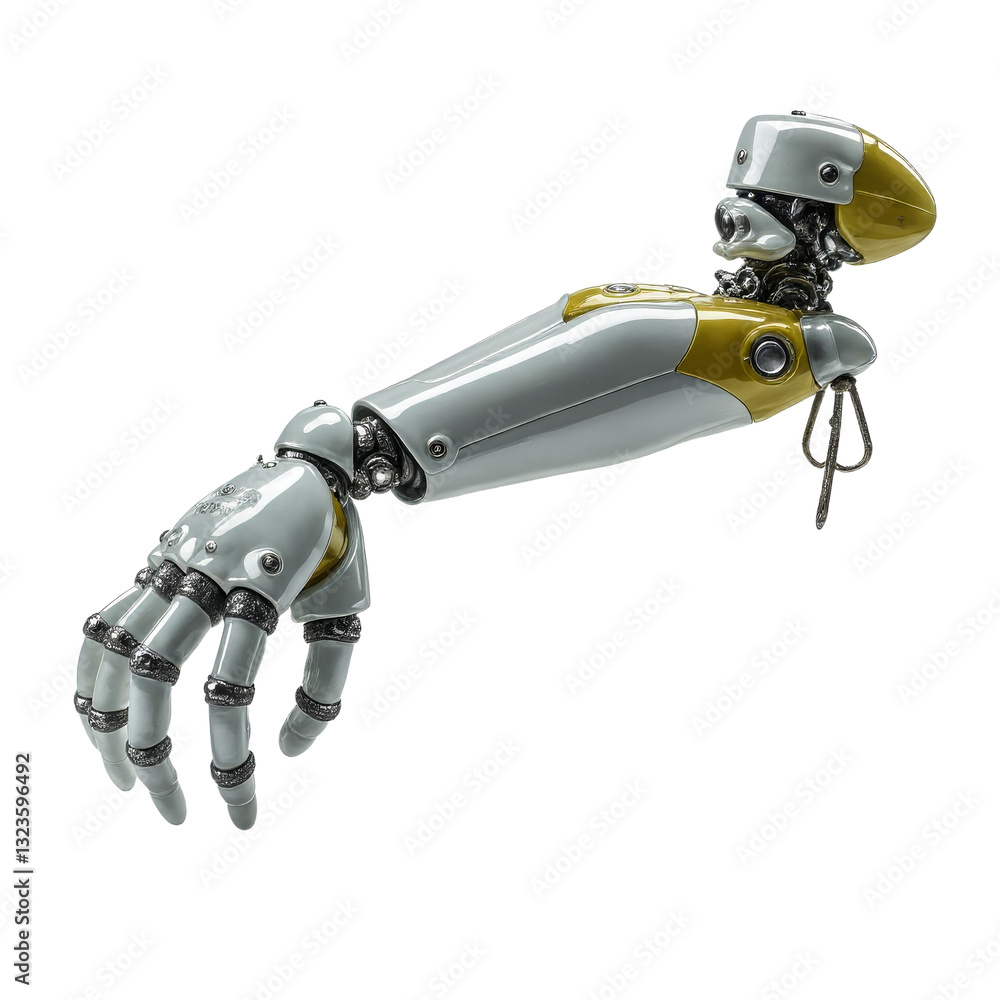 Detailed robotic arm, transparent background