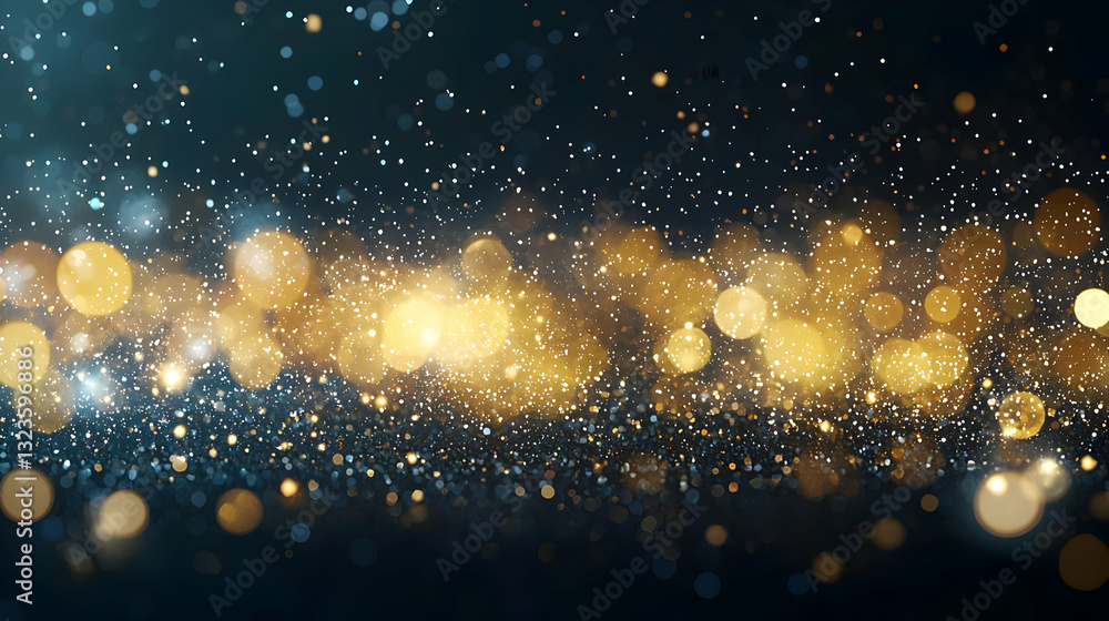 Fototapeta premium Abstract Bokeh Background Featuring Golden Light Sparkles And Blue Glittering Overlay For Festive Celebration