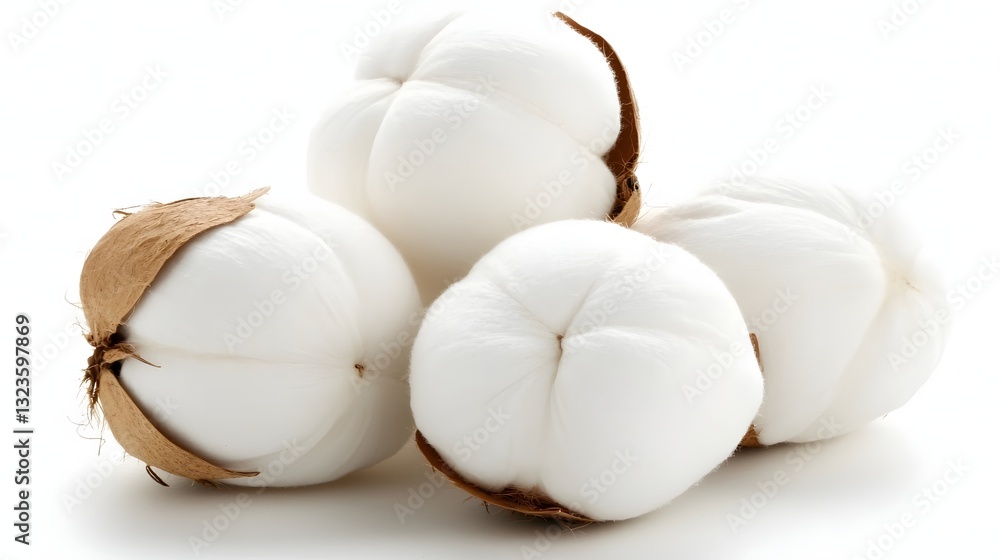 Closeup of Fresh White Cotton Bolls Isolated on a Clean Background Representing Natural Fiber Closeup of Fresh White Cotton Bolls Isolated on a Clean Background Representing Natural Fiber