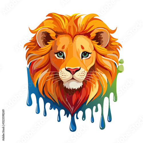 Obraz na płótnie Portrait of a cute lion, dripping liquid colors vector icon design w salonie