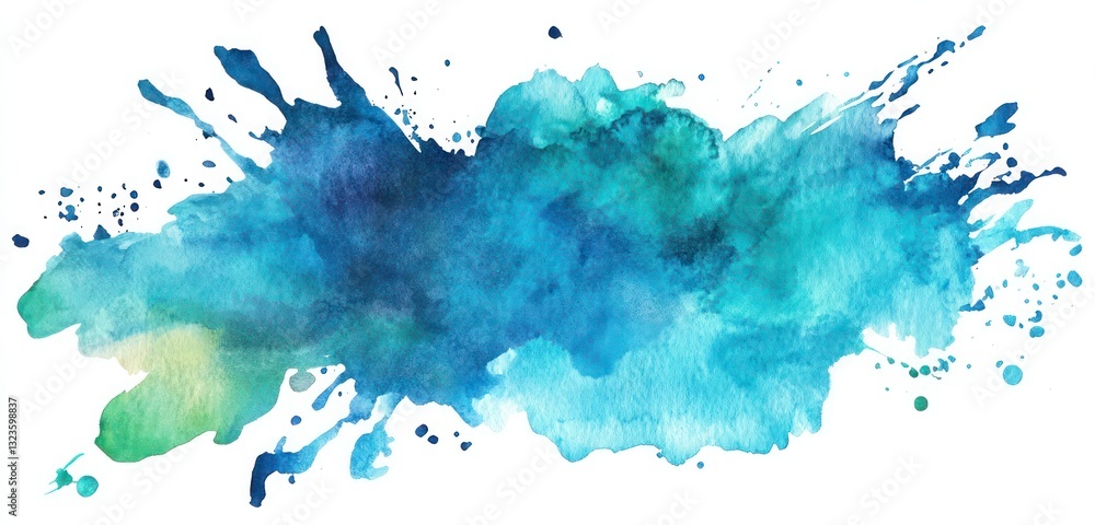 Obraz premium Vibrant watercolor splashes in deep blues and greens for an ocean-inspired theme