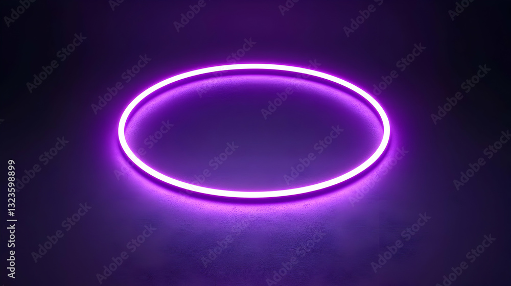 Fototapeta premium Glowing Purple Neon Circle Ring On Textured Dark Surface in Artistic Render